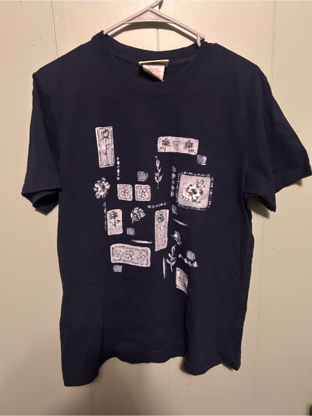 Northern Reflections Navy Short Sleeve Tee with White Floral Tile Motif